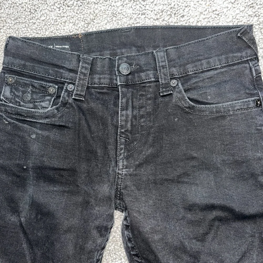 TRUE RELIGION RICKY FLAP - Relaxed Straight Black Denim Jeans - EUC - 28X31